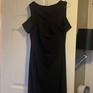 Midi Tahari dress with off the shoulder sleeves